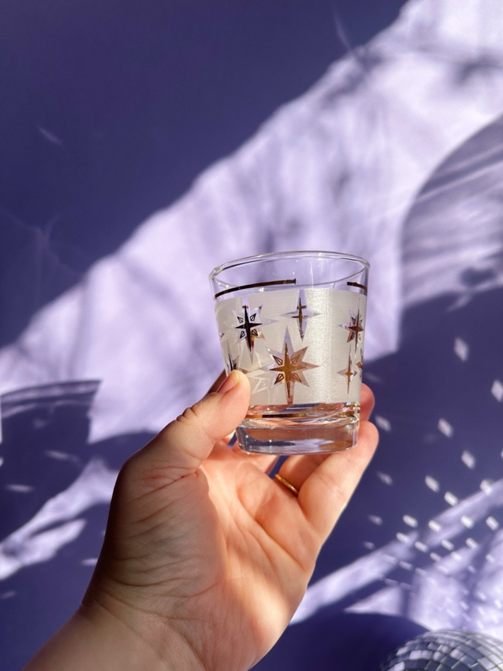 Vintage MCM Dominion Atomic Starburst Short Tumblers Glasses Frosted Gold - Picture 5 of 5